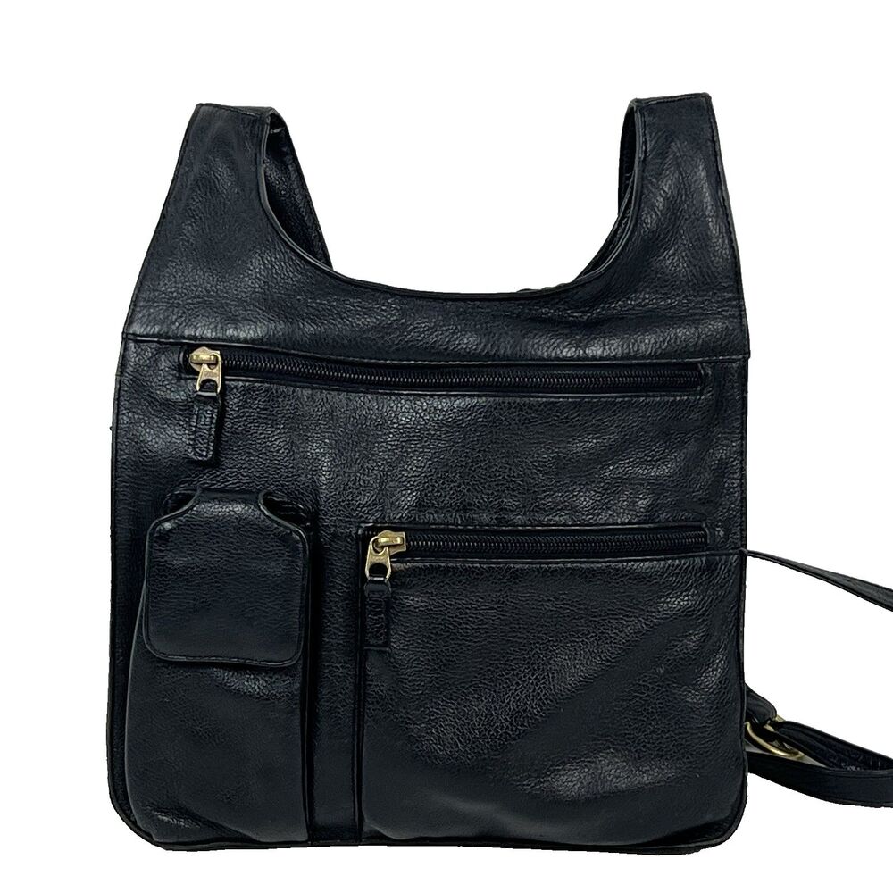 Traveler Cross Body Bag Organizer Black Pebbled Leather JP OURSE & CIE Bolivia